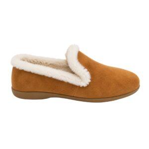 Zapatilla de casa mujer invierno tipo babucha camel con borreguito blanco