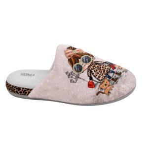 Zapatillas para mujer en algodon con estampado en fantasia y con brillantinas