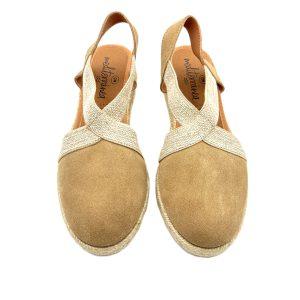 Alpargata en ante con con elásticos cruzados con cuña de 2 cm, suela de yute