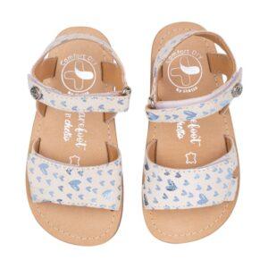 Sandalia de piel BAREFOOT en piel con velcro y estampado de corazones