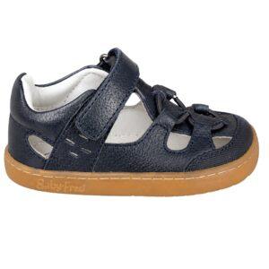 Sandalia piel barefoot o respetuosa con velcro en piel con suela antideslizante
