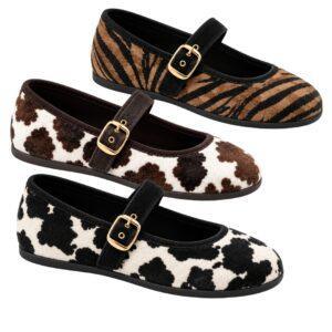 Merceditas Respetuosas con Hebilla y Piel Ante Animal Print